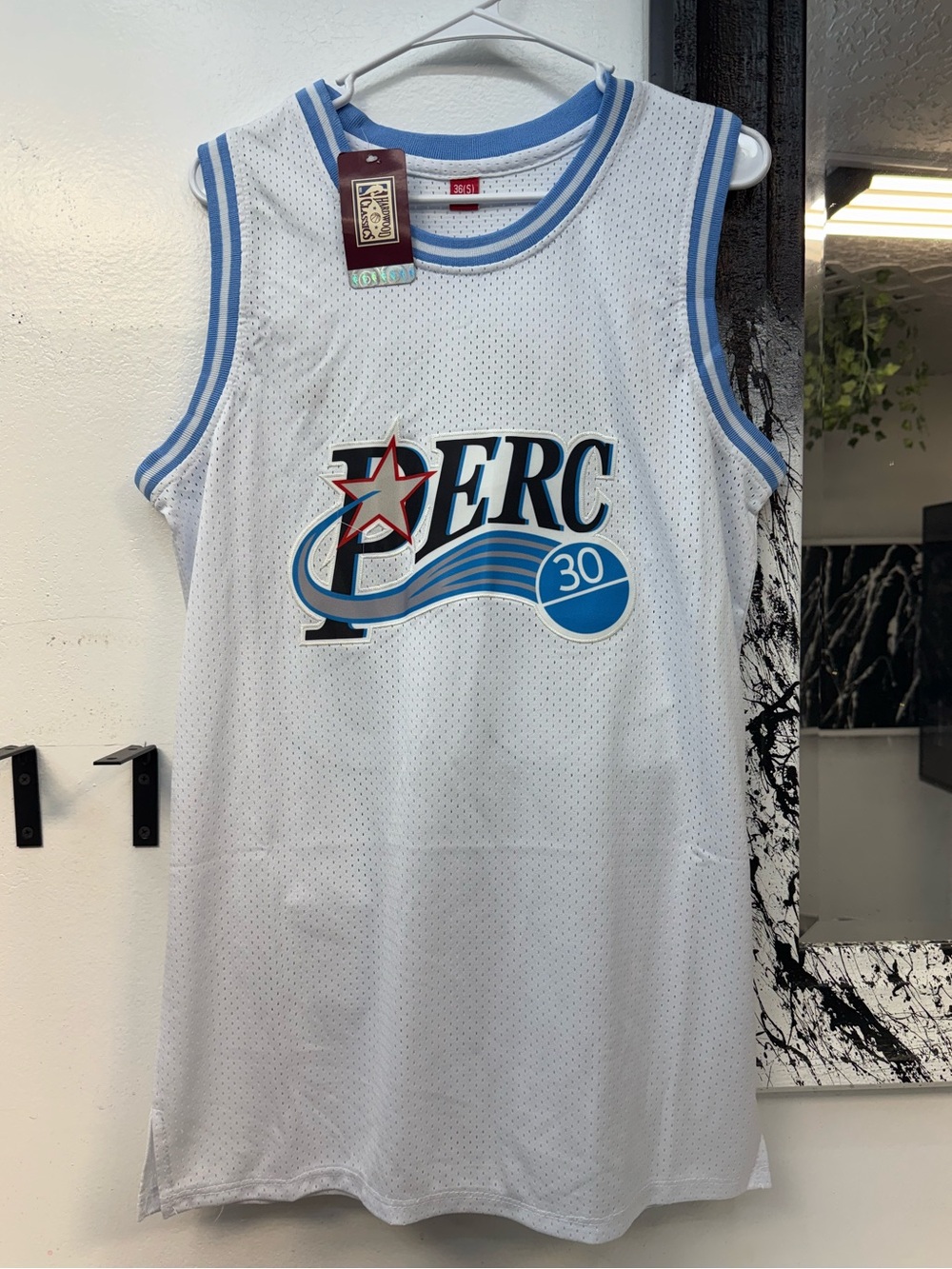 NBA White and Light Blue Mesh Basketball Jersey
